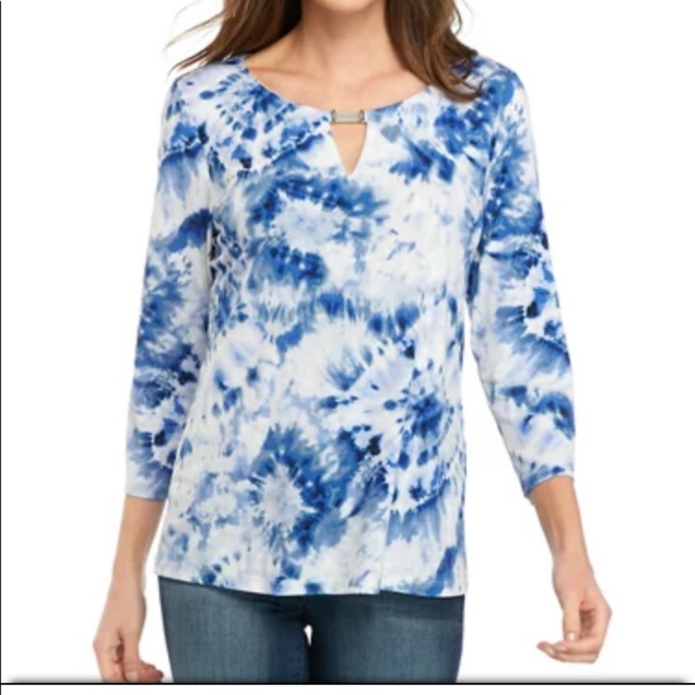 NWT Calvin Klein Keyhole Tie Dye Knit Blouse Size XS